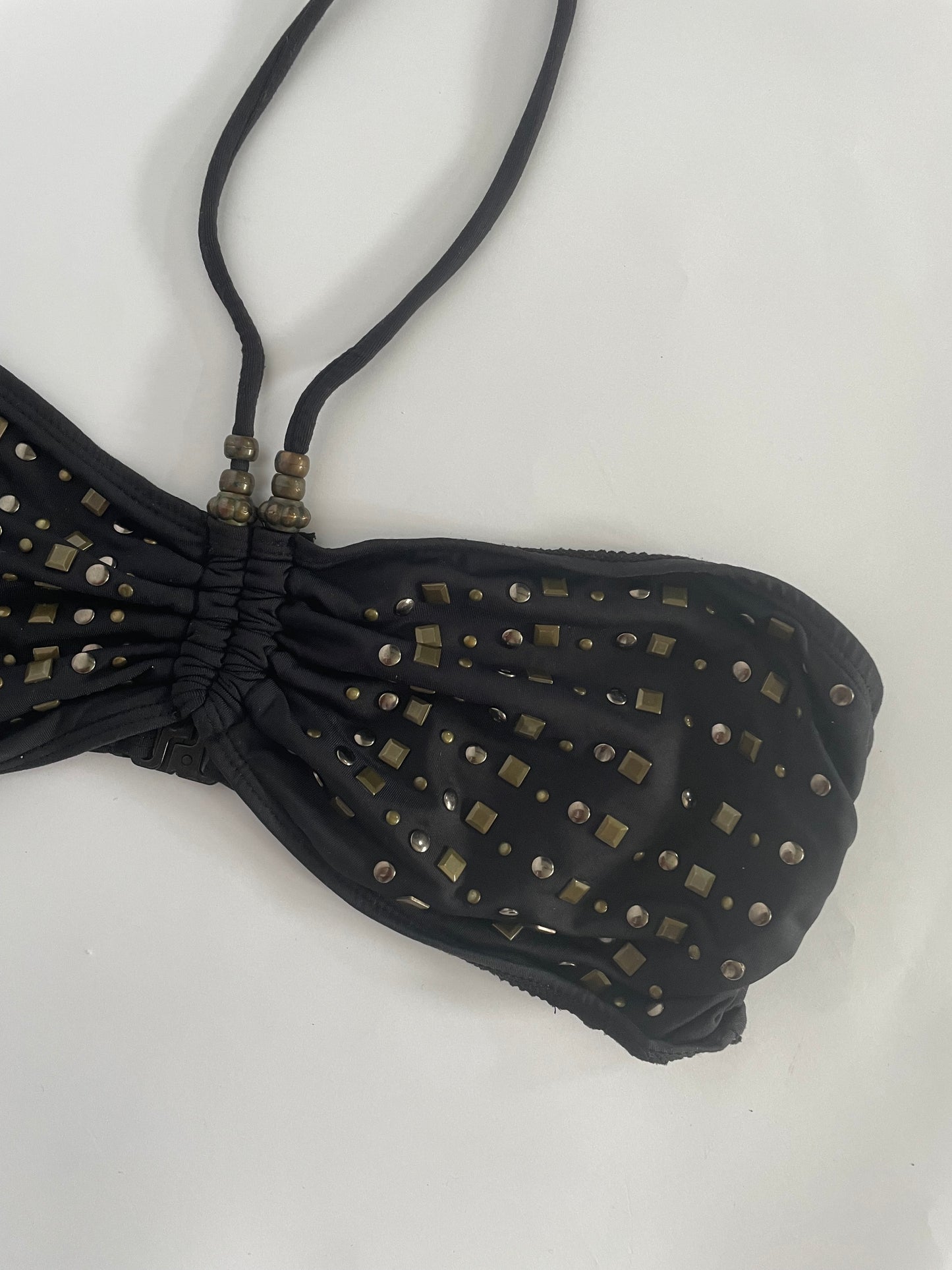 Black studded halter neck bikini top