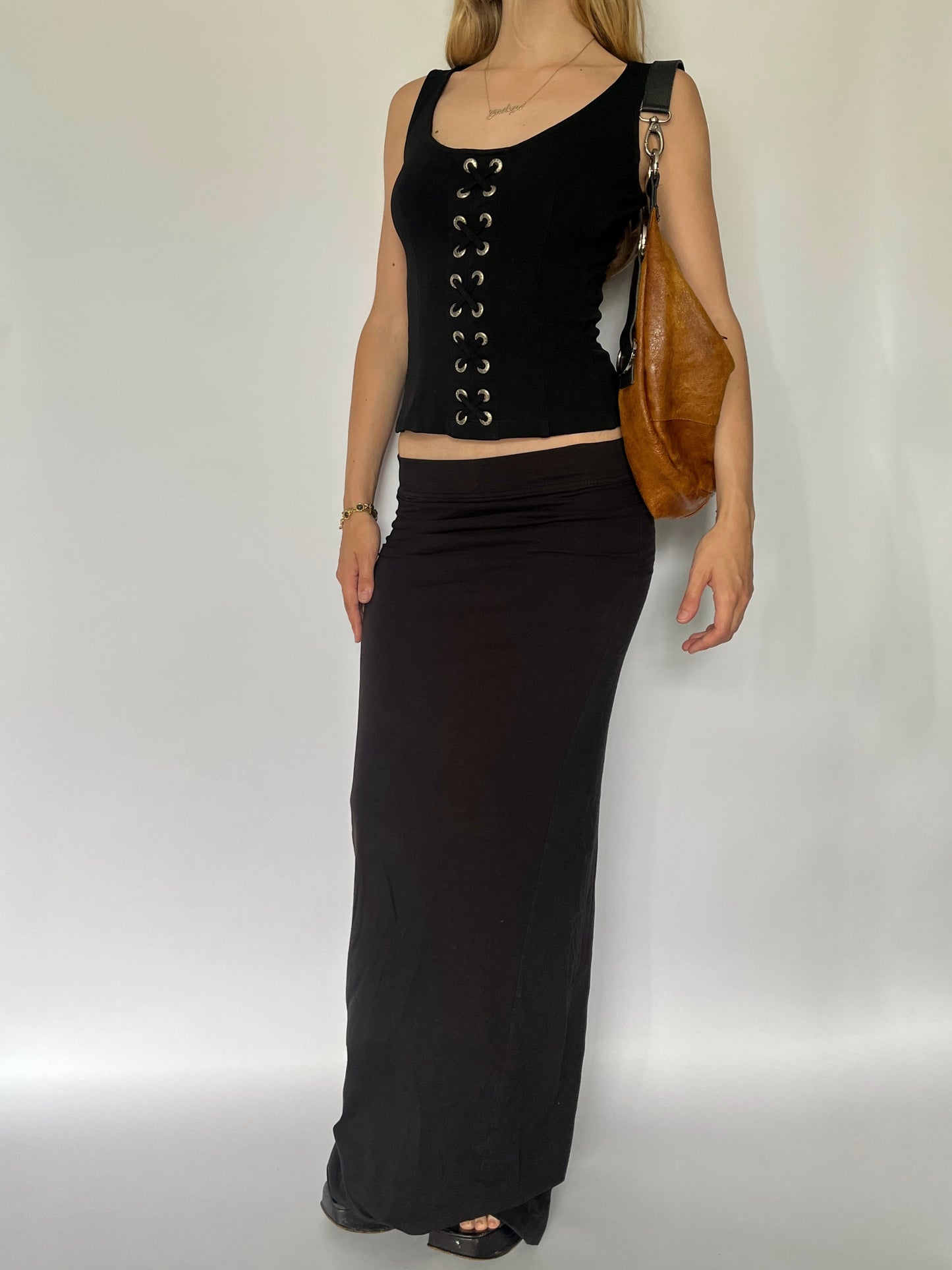 90’s black gothic lace up corset