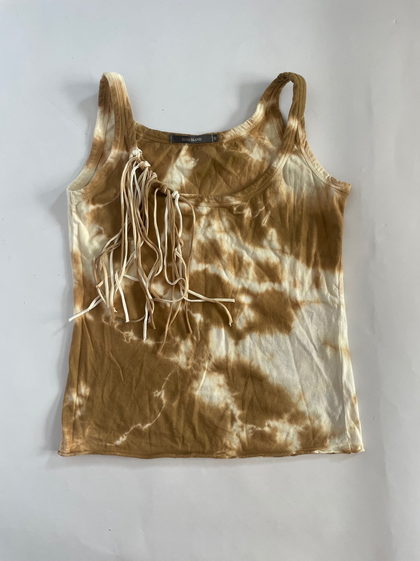 Brown tie dye fringe cami top