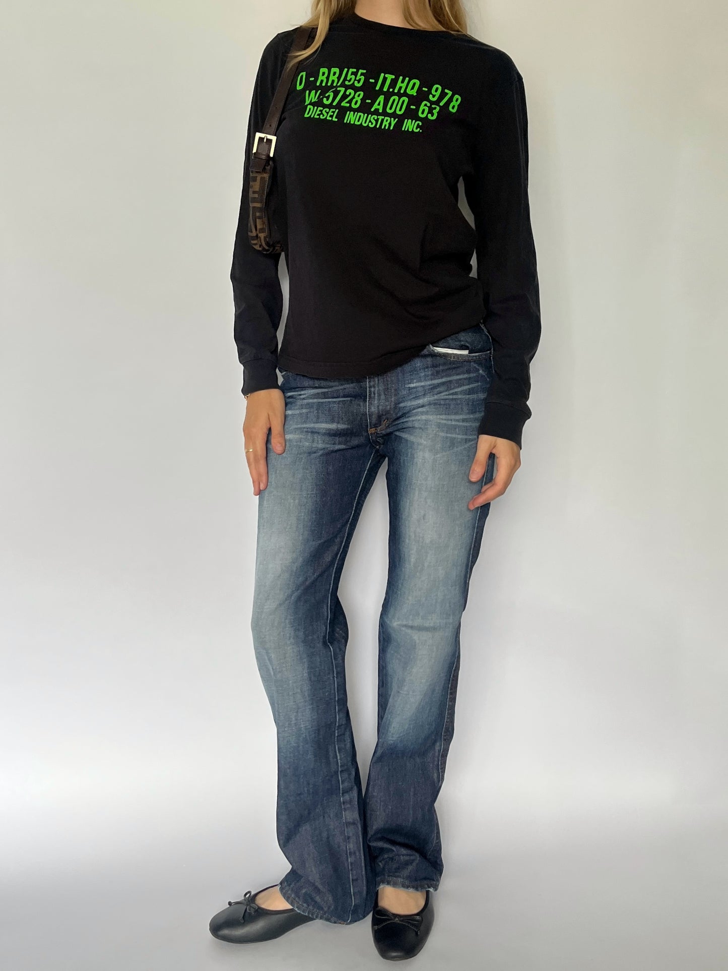 Diesel black long sleeve slogan top