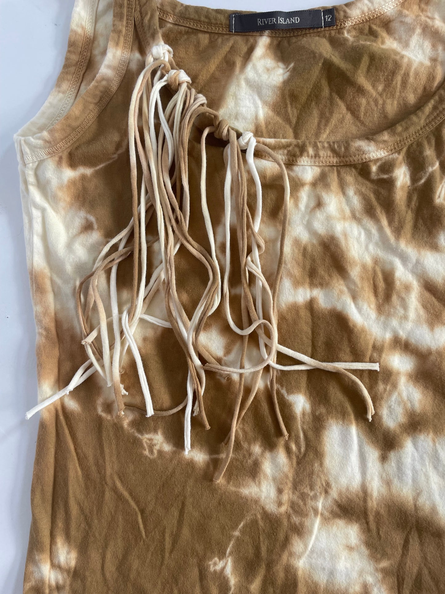 Brown tie dye fringe cami top