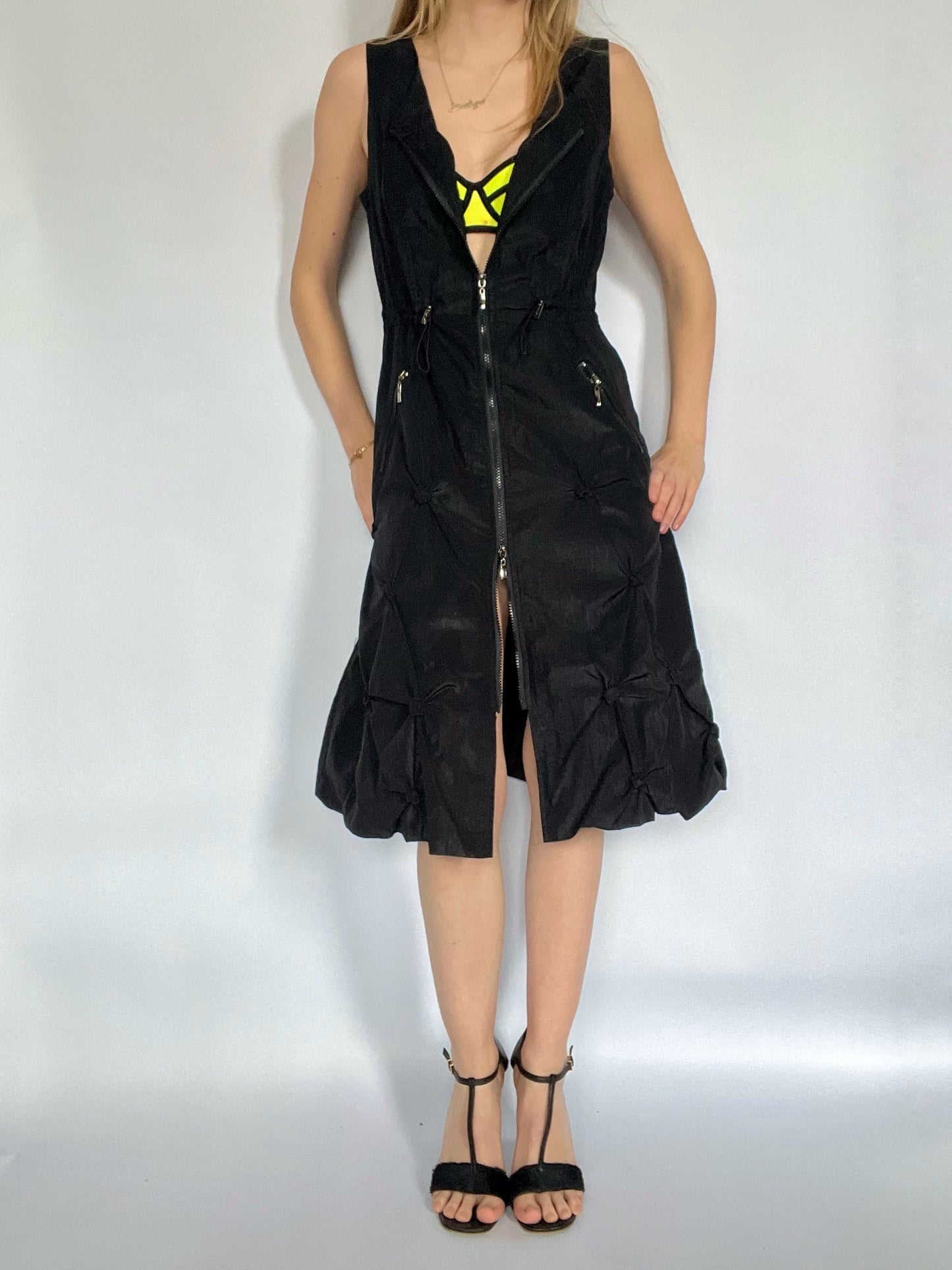 Black cargo zip up dress