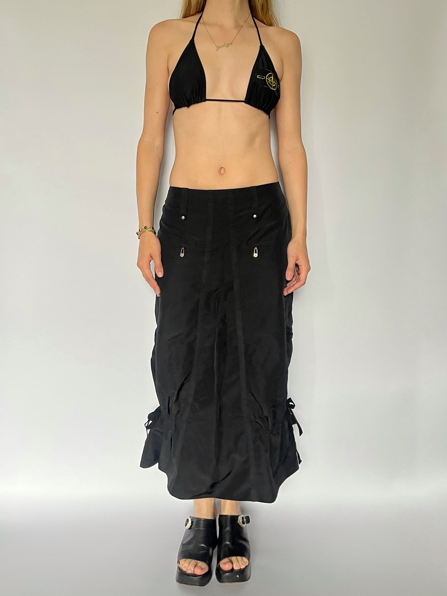 Black 90’s cargo rouched maxi skirt