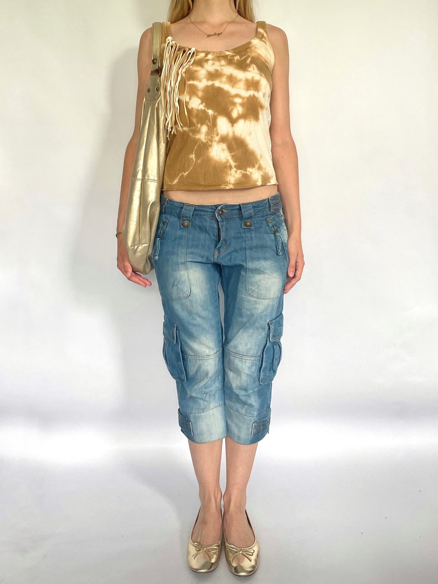 Brown tie dye fringe cami top