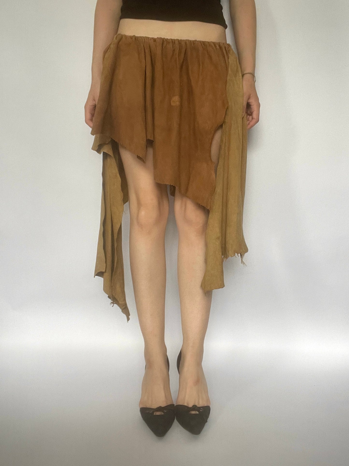 Suede patchwork wrap skirt