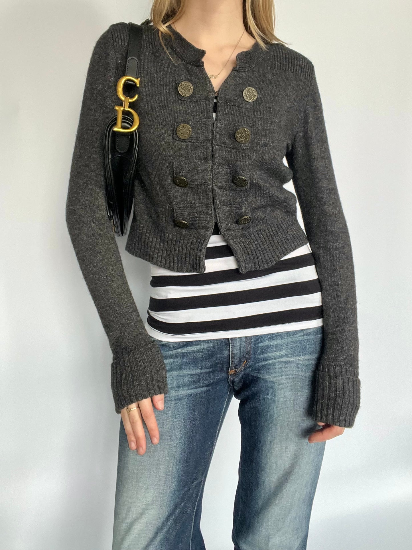 Grey military jacket knit cardigan