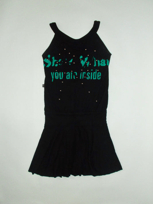 Studded slogan black mini dress