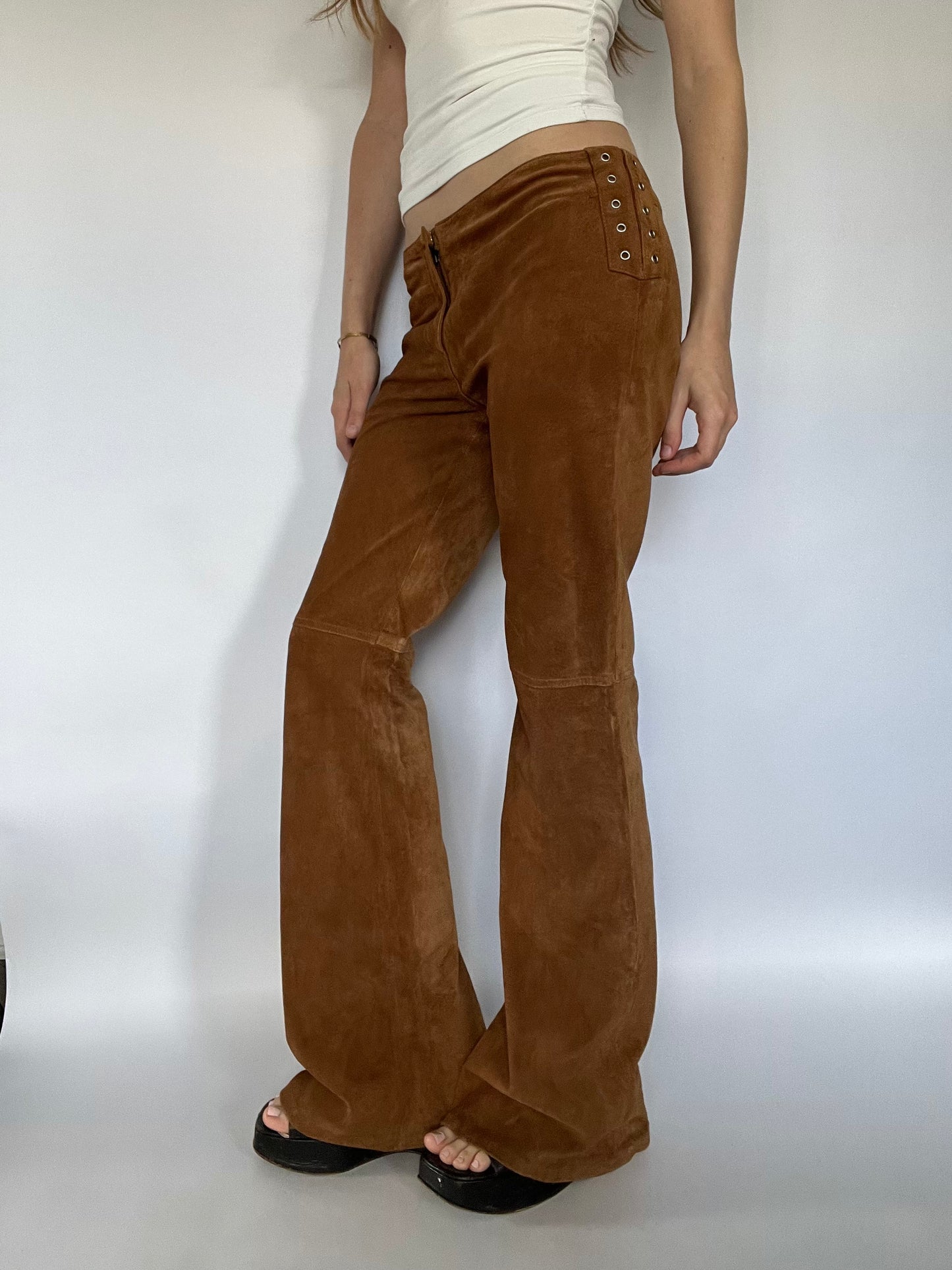 Genuine suede flare trousers