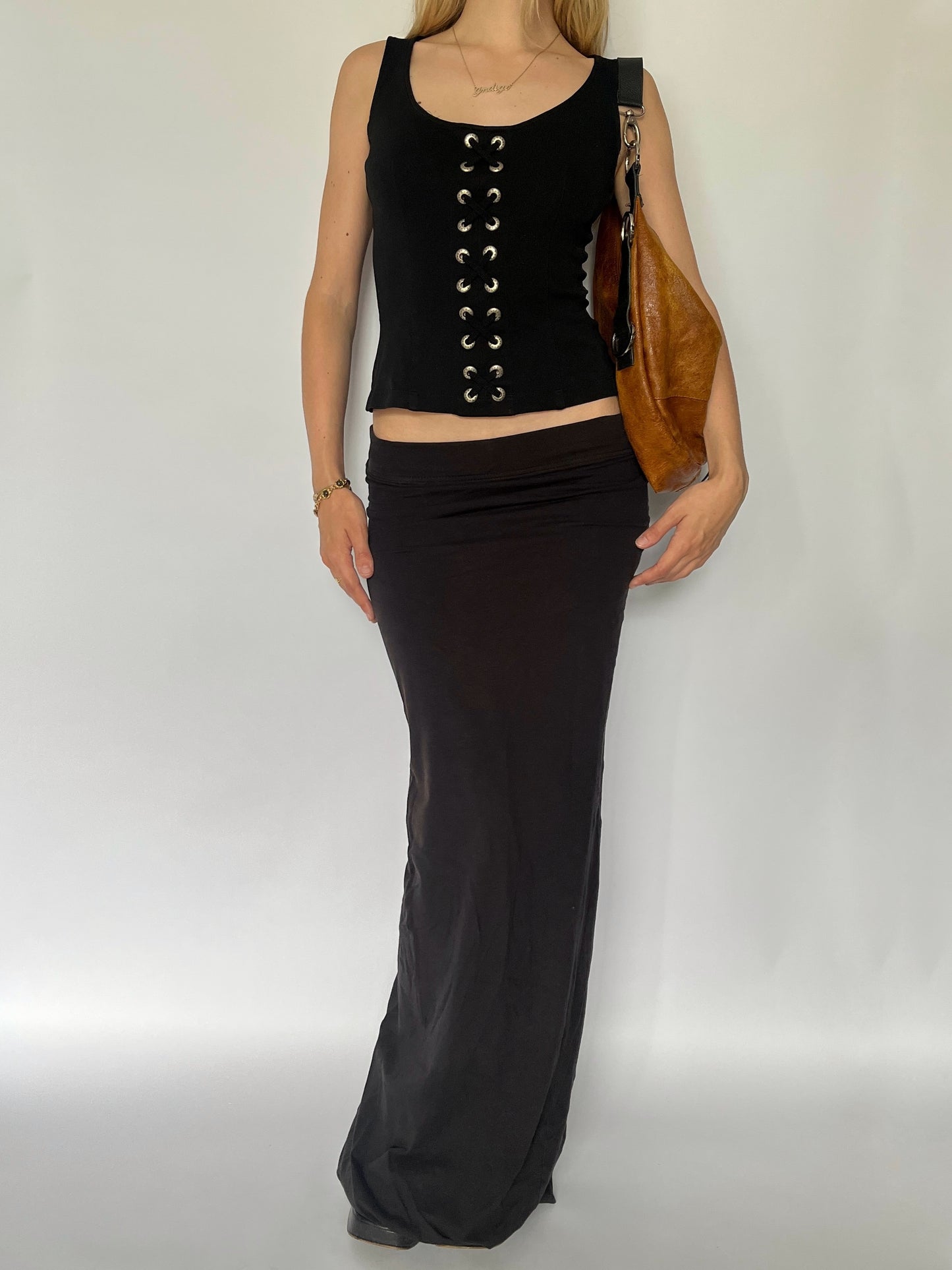 90’s black gothic lace up corset