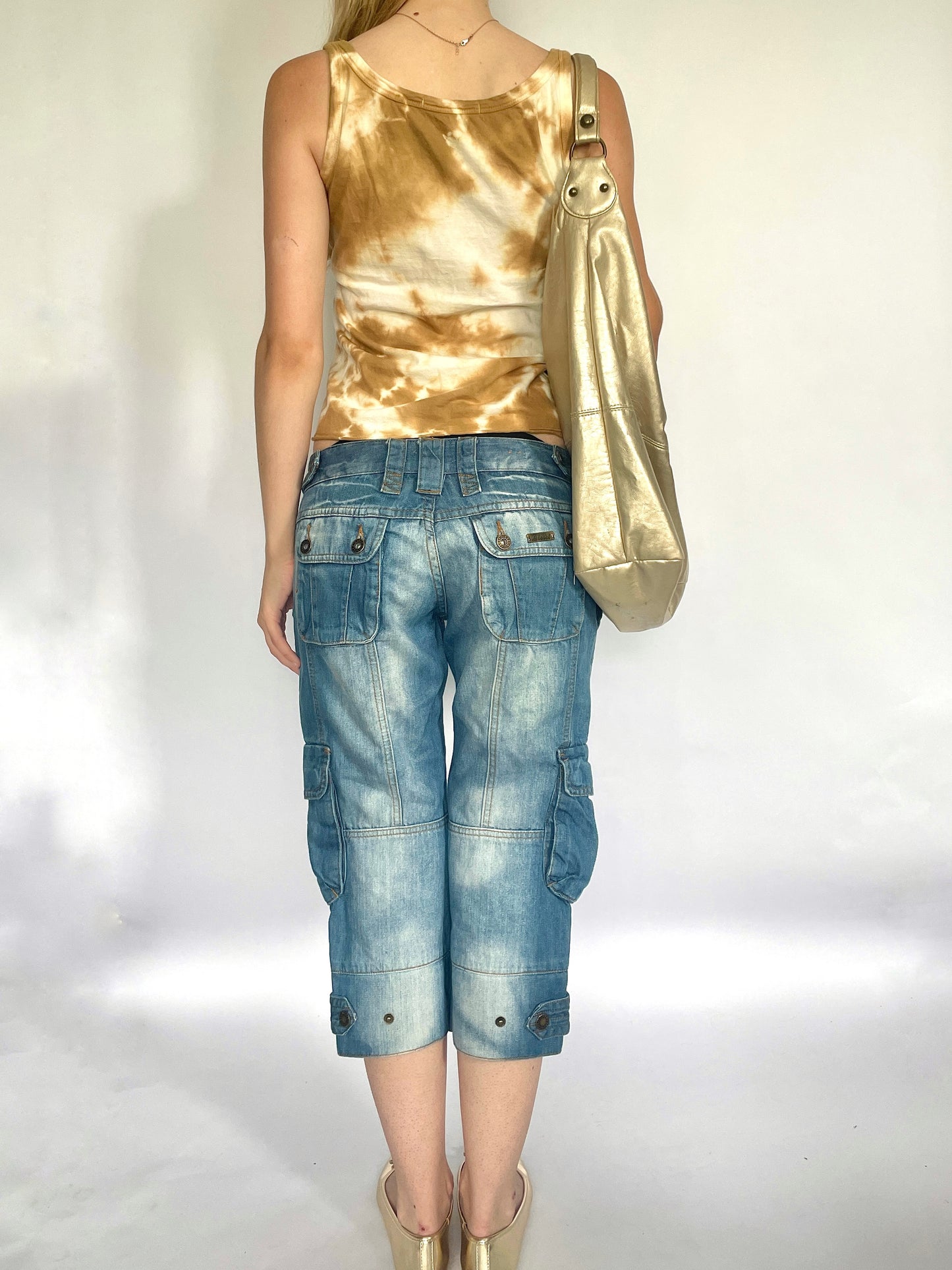 Brown tie dye fringe cami top
