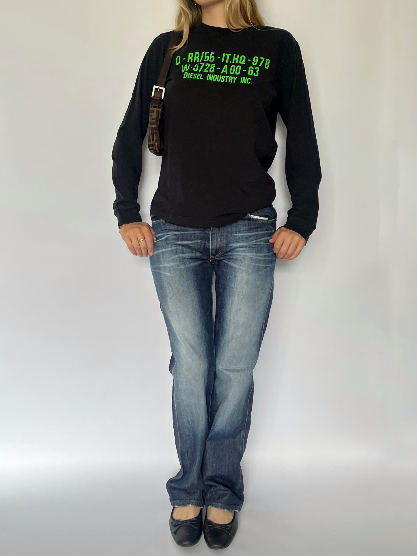 Diesel black long sleeve slogan top