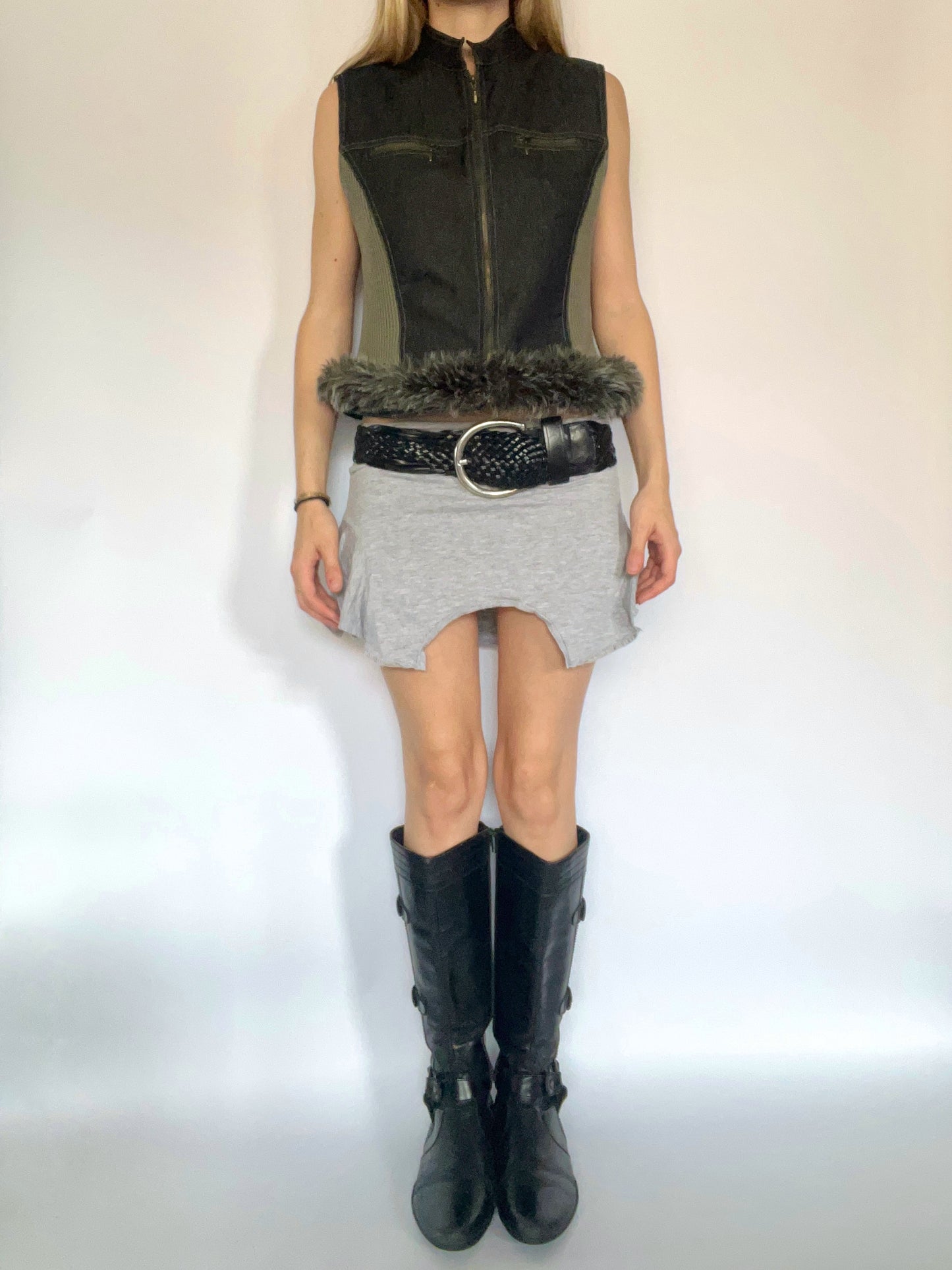 Denim fur trim gilet
