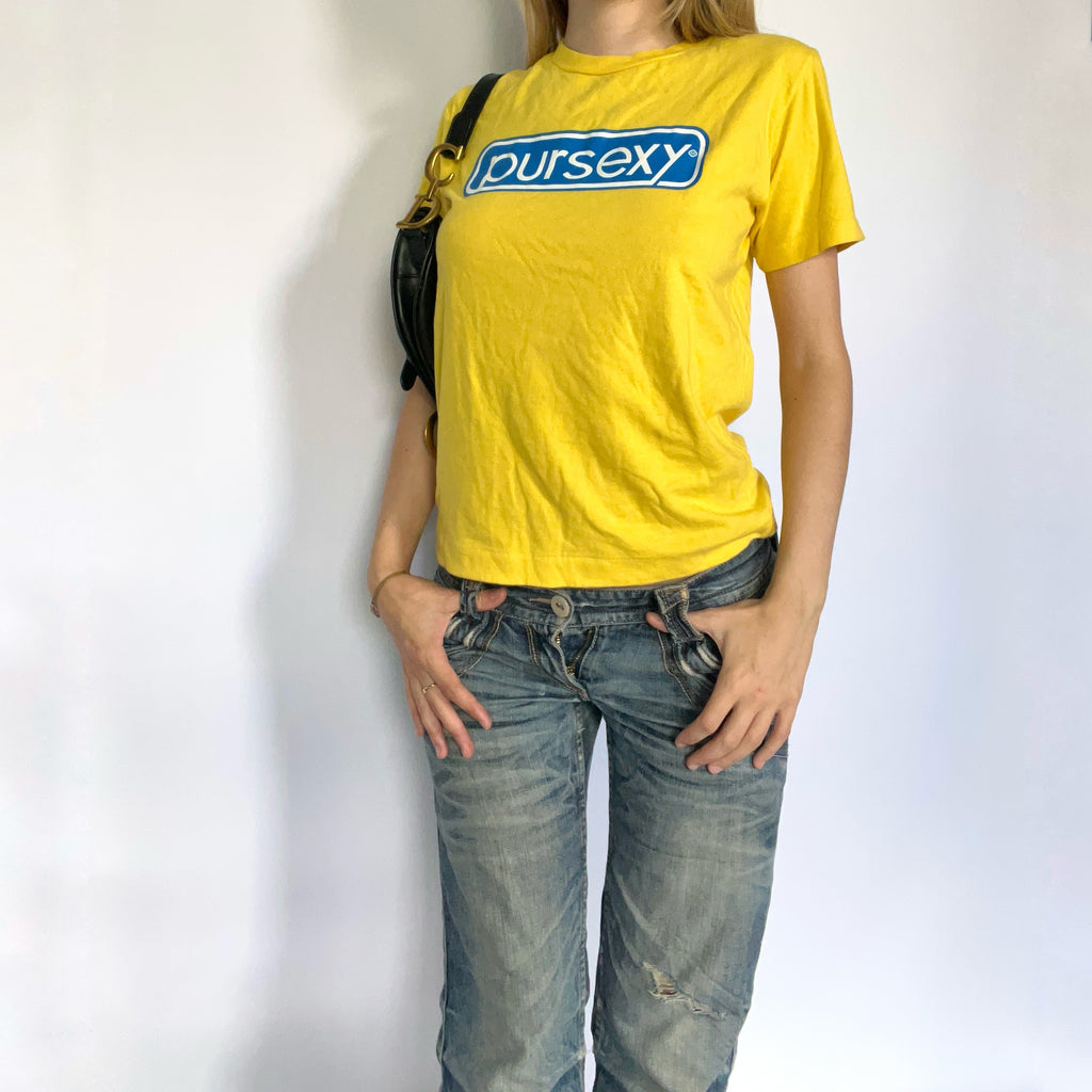 Yellow “pursexy”slogan baby tee