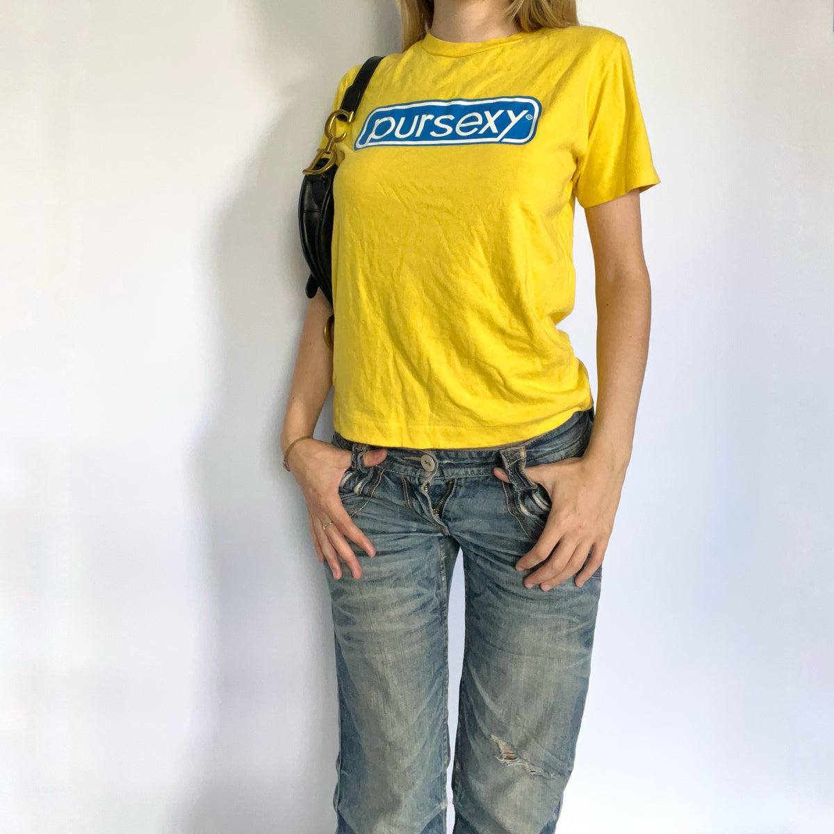 Yellow “pursexy”slogan baby tee