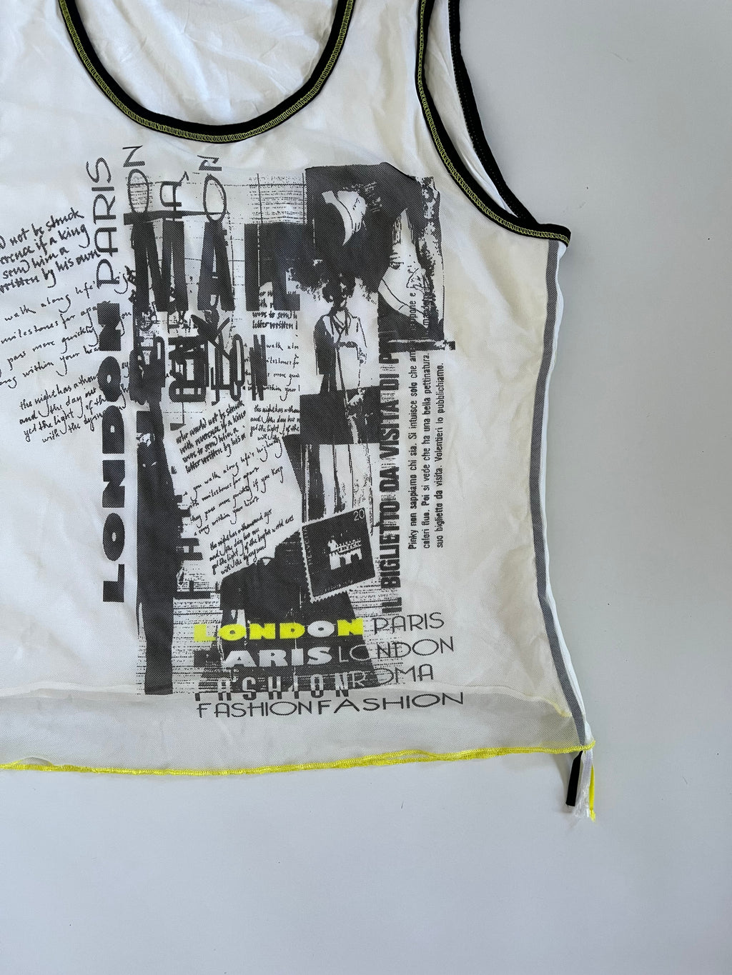 Subversive graphic mesh overlay tank top