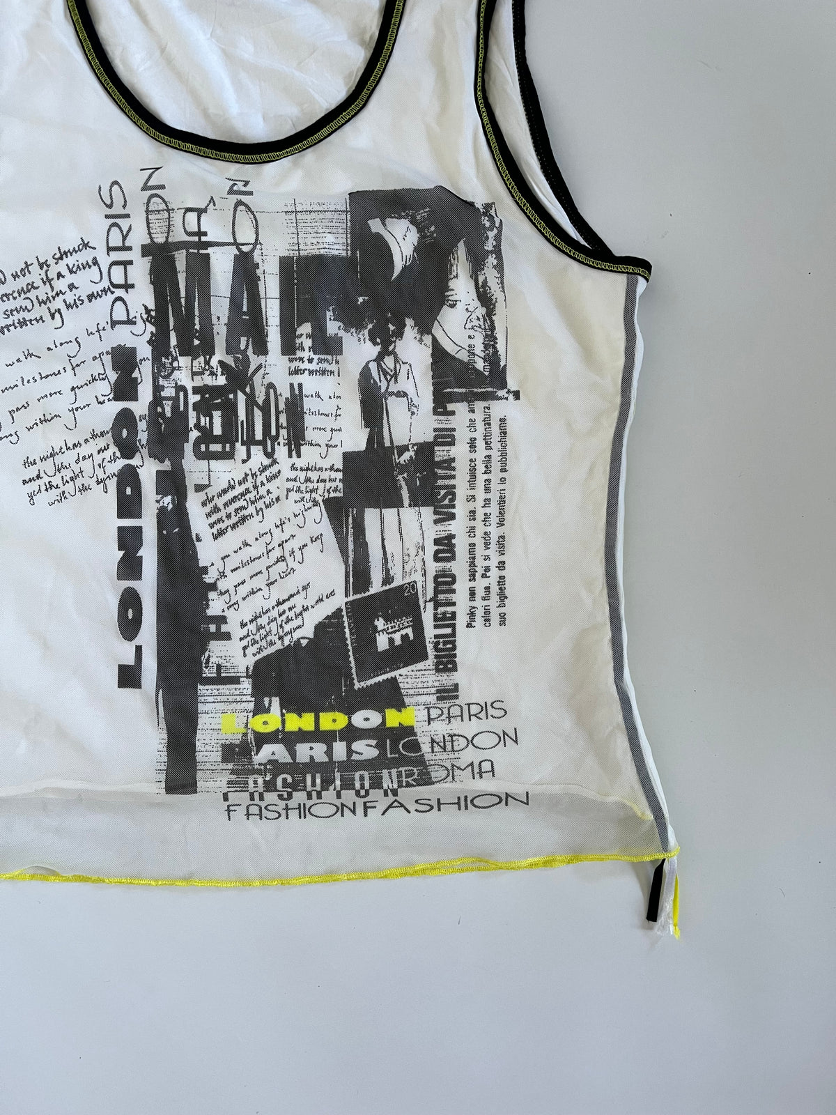 Subversive graphic mesh overlay tank top