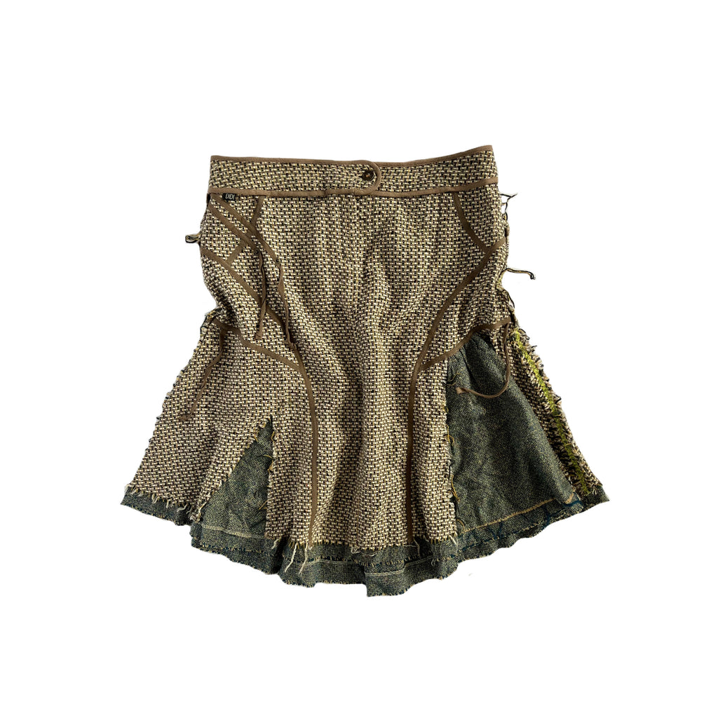 Distressed tweed knee length skirt