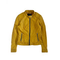 Yellow leather zip up moto jacket