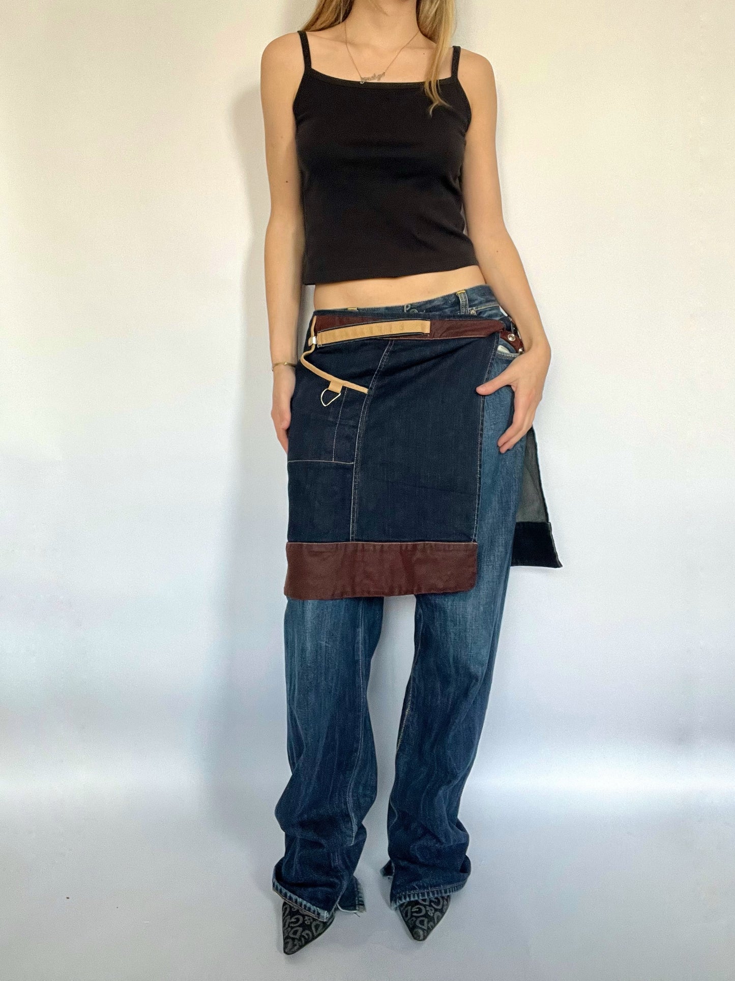 Denim utility belt skirt