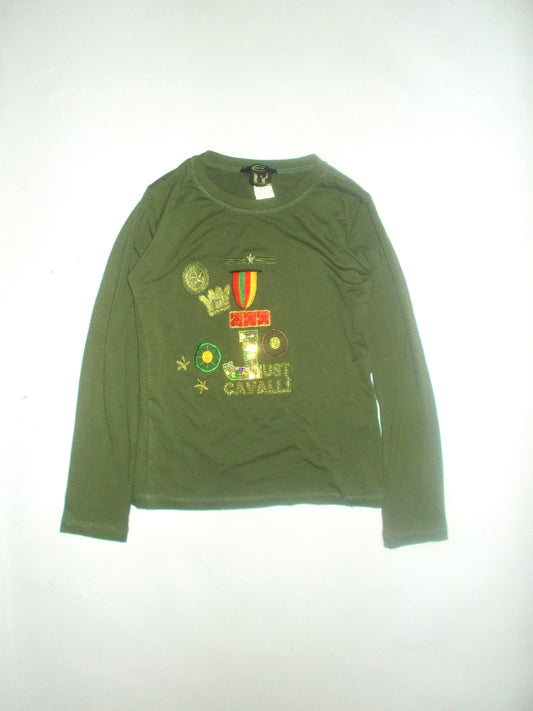 Just Cavalli khaki military graphic long sleeve top
