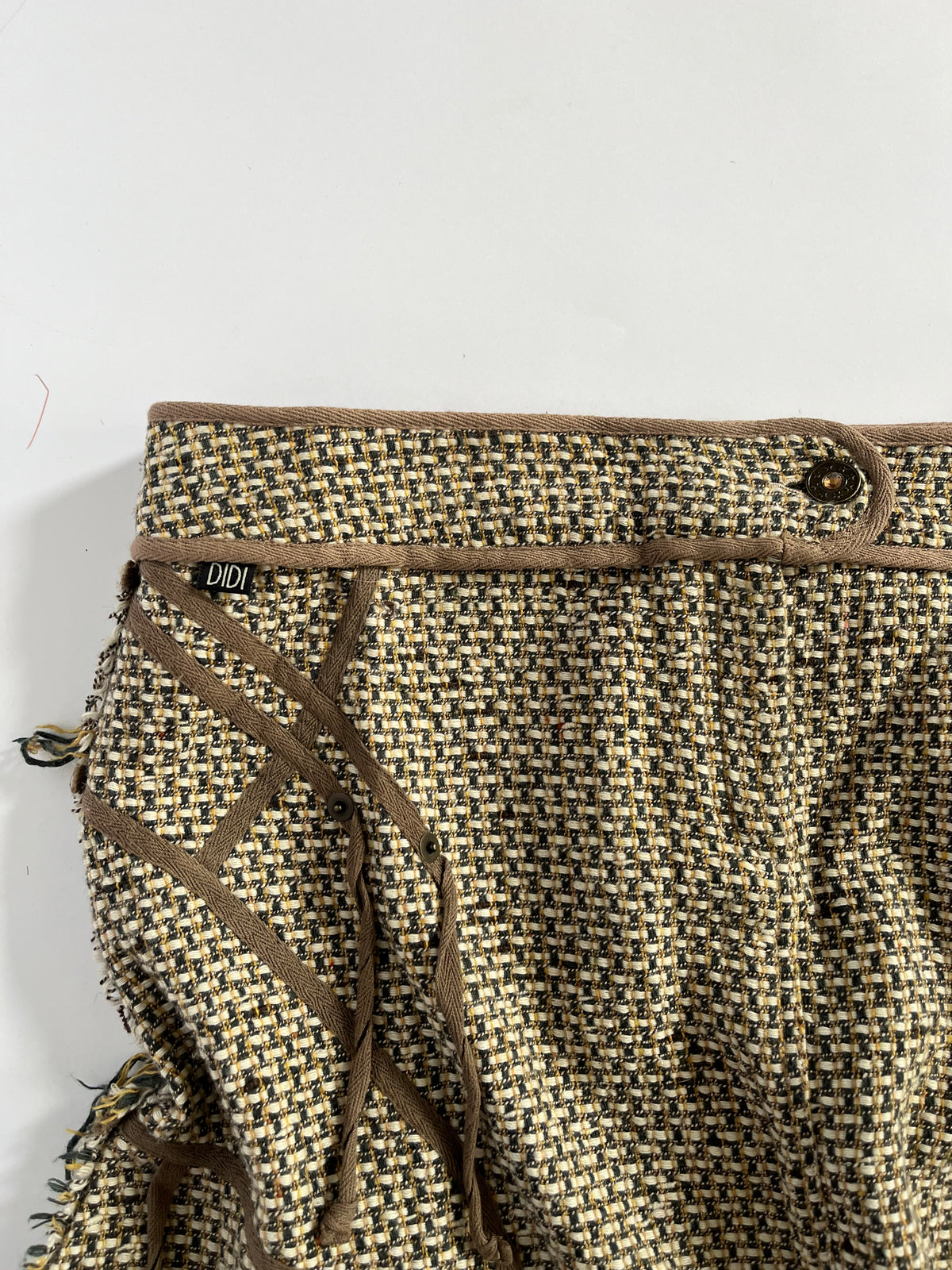 Distressed tweed knee length skirt