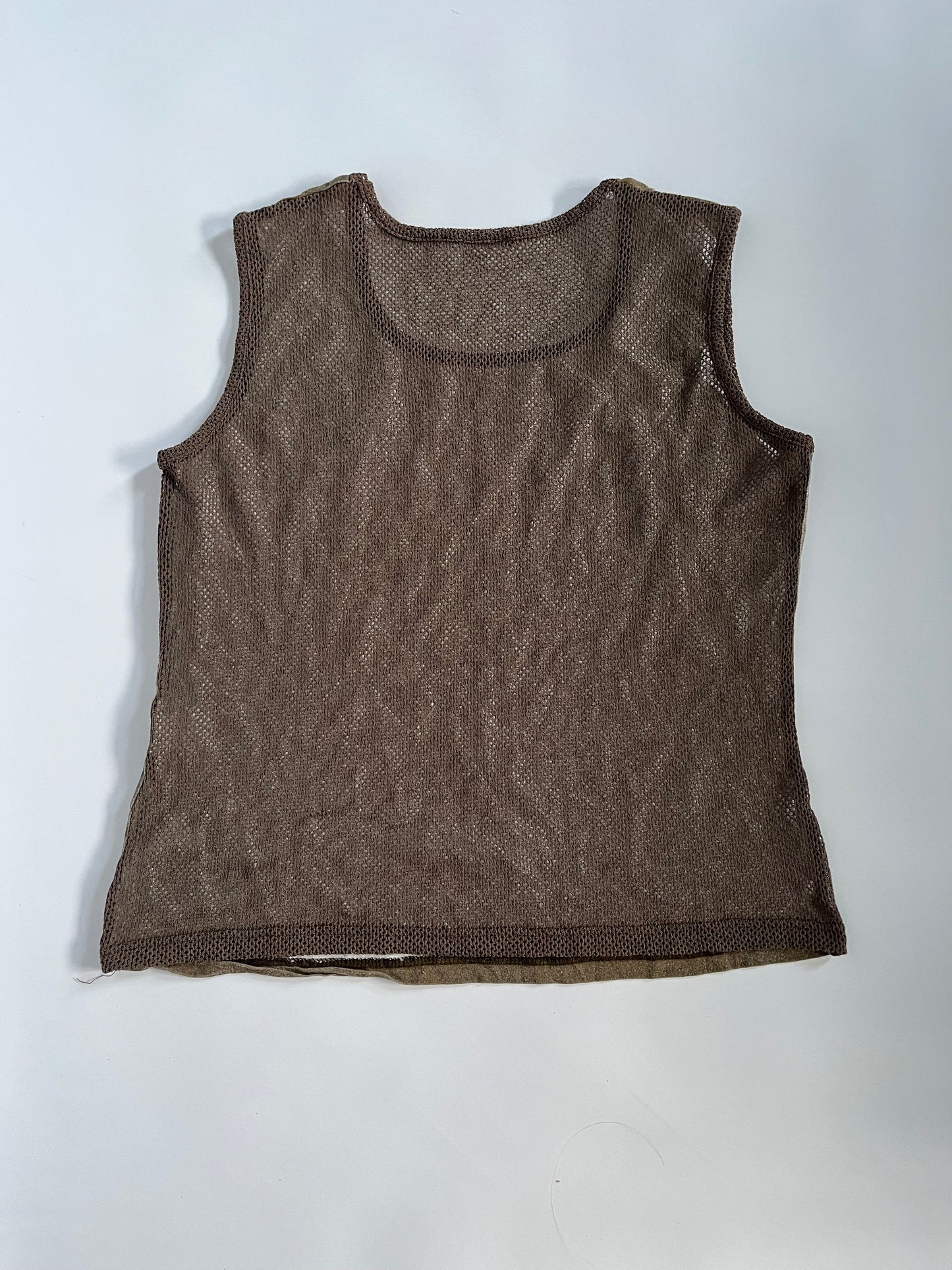 French graphic mesh back tank top