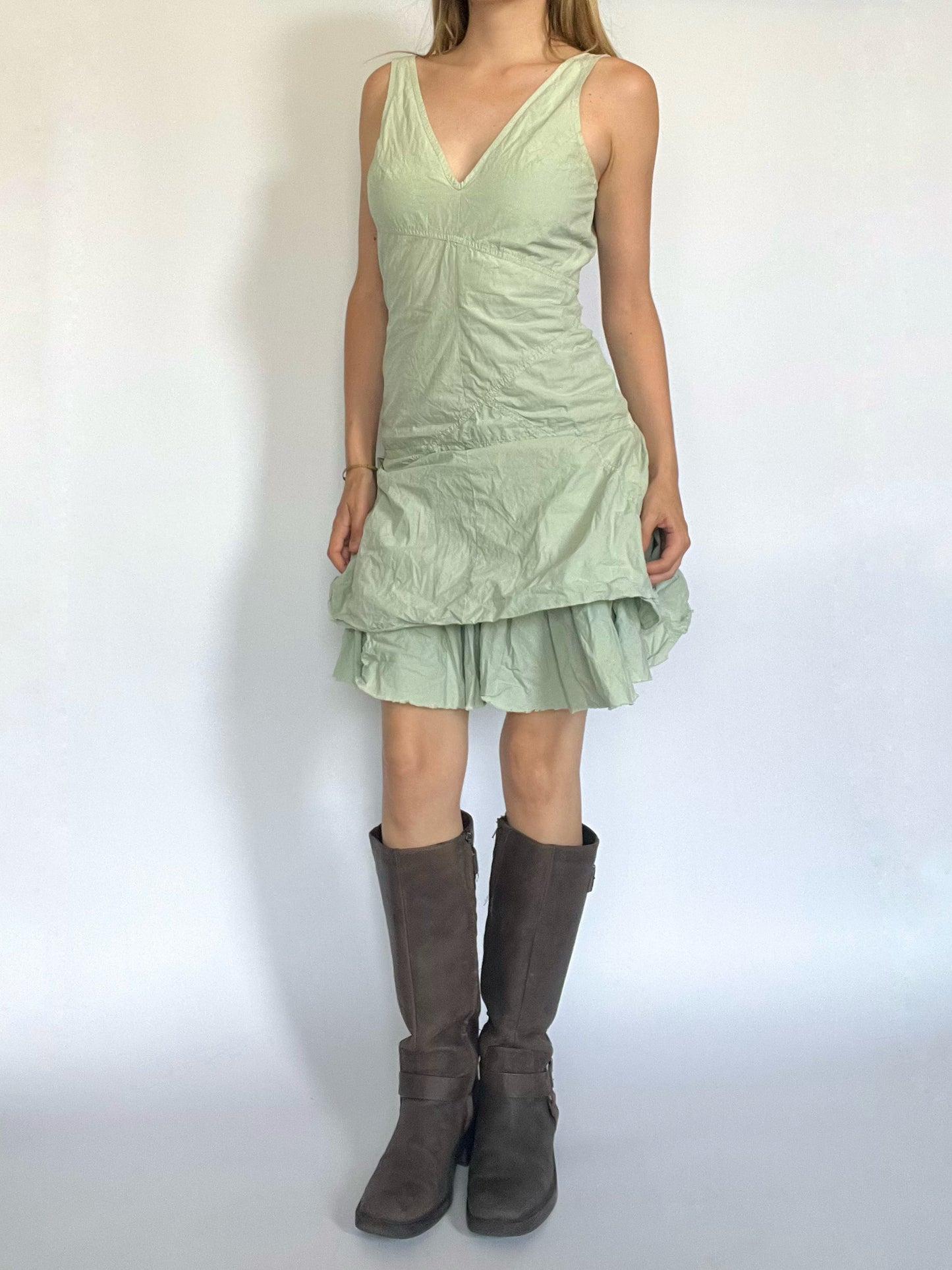 Asymmetric shell bubble mini dress