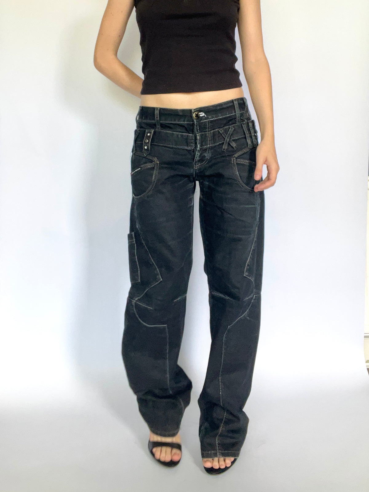 Black Japanese subversive straight leg jeans