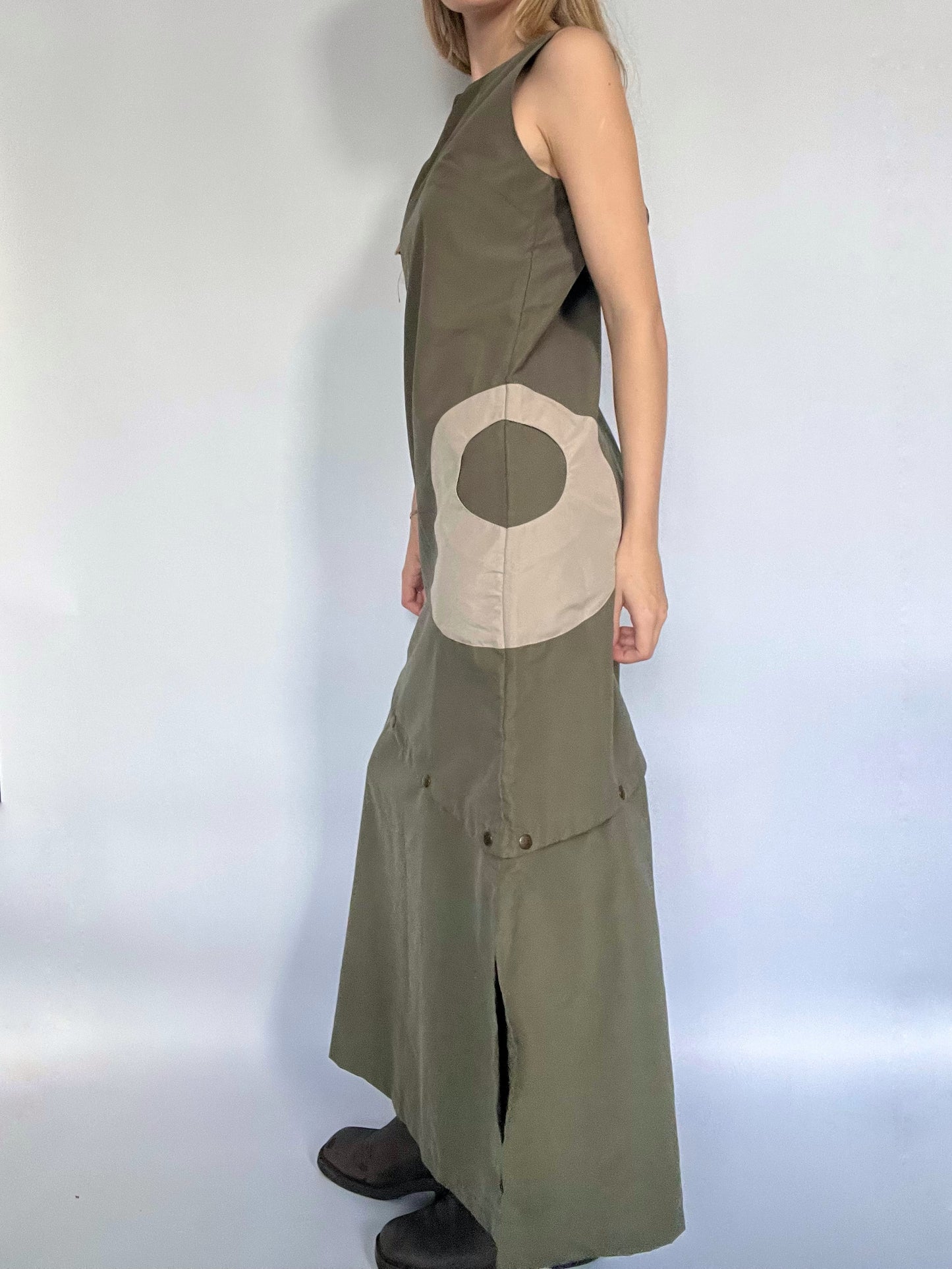 Khaki cargo adjustable maxi dress