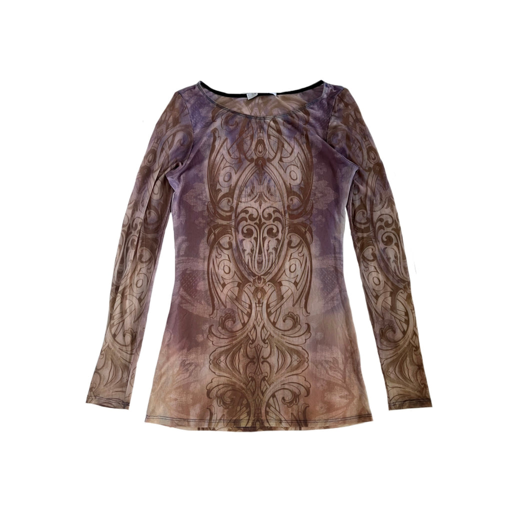 Gothic tribal mesh long sleeve top