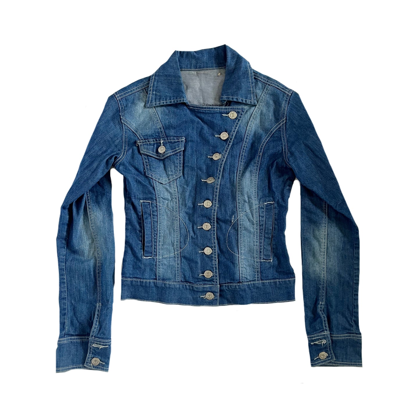 Asymmetric button up denim jacket