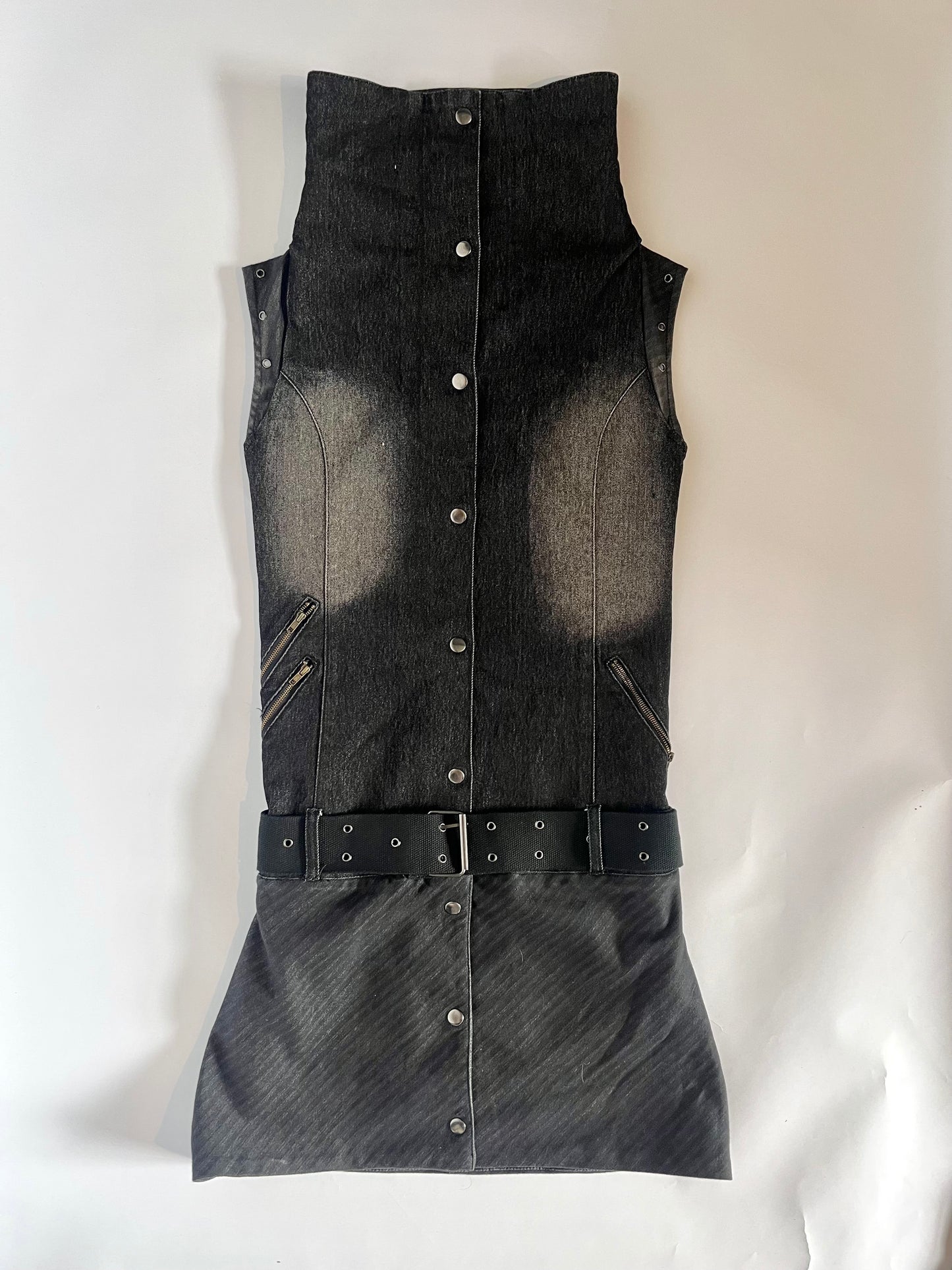 Faded charcoal denim mini dress