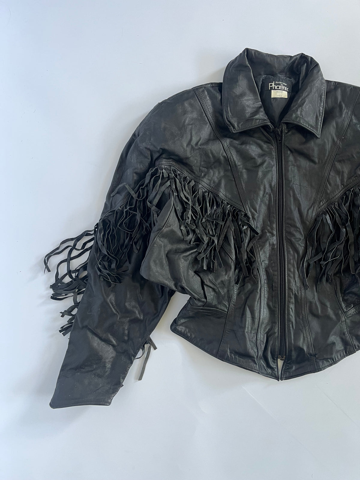 Black leather fringe western jacket
