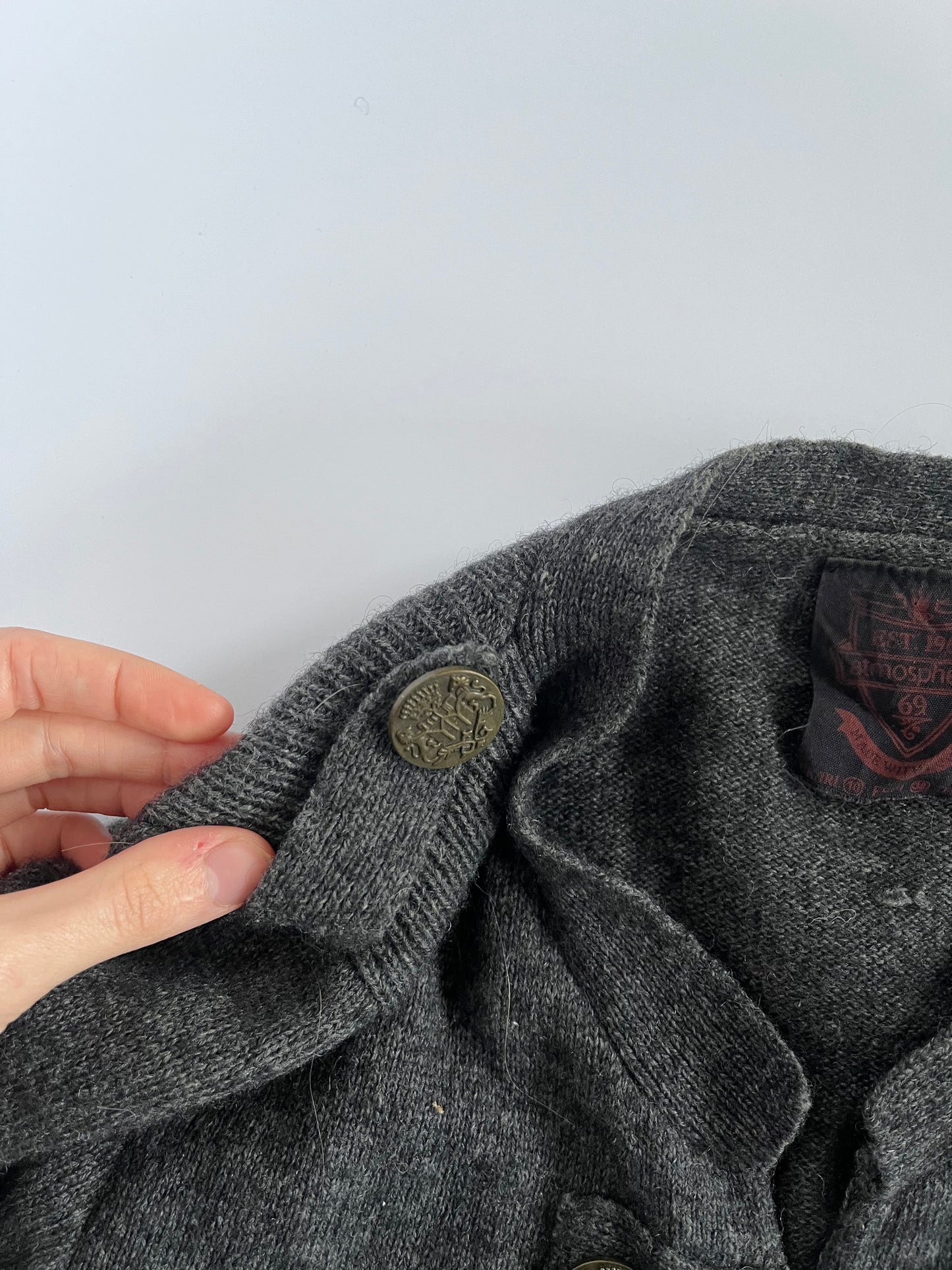 Grey military jacket knit cardigan