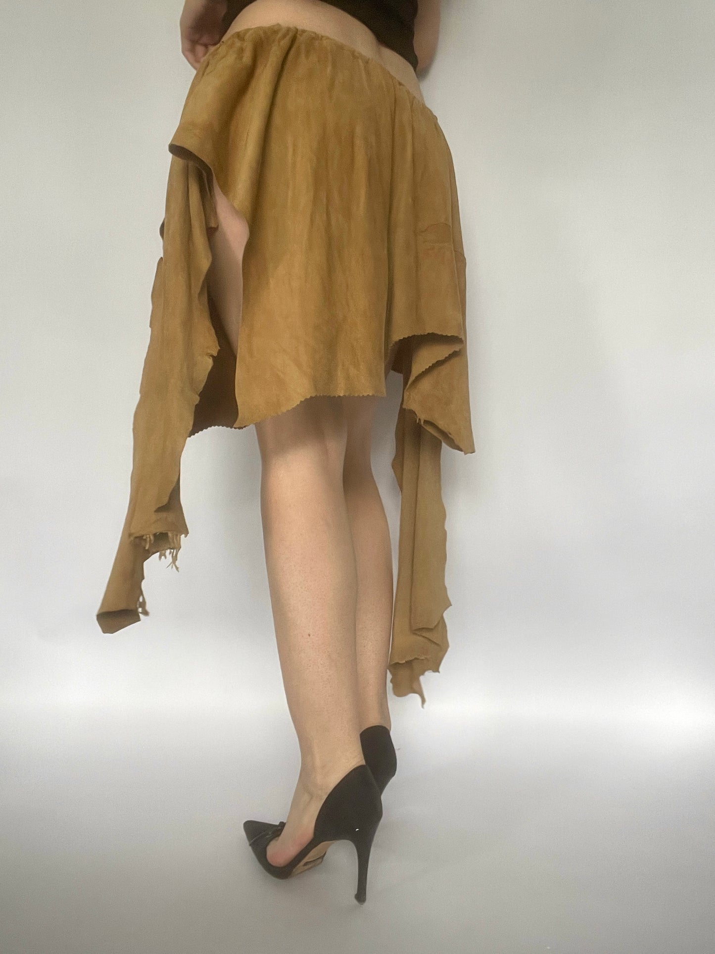 Suede patchwork wrap skirt