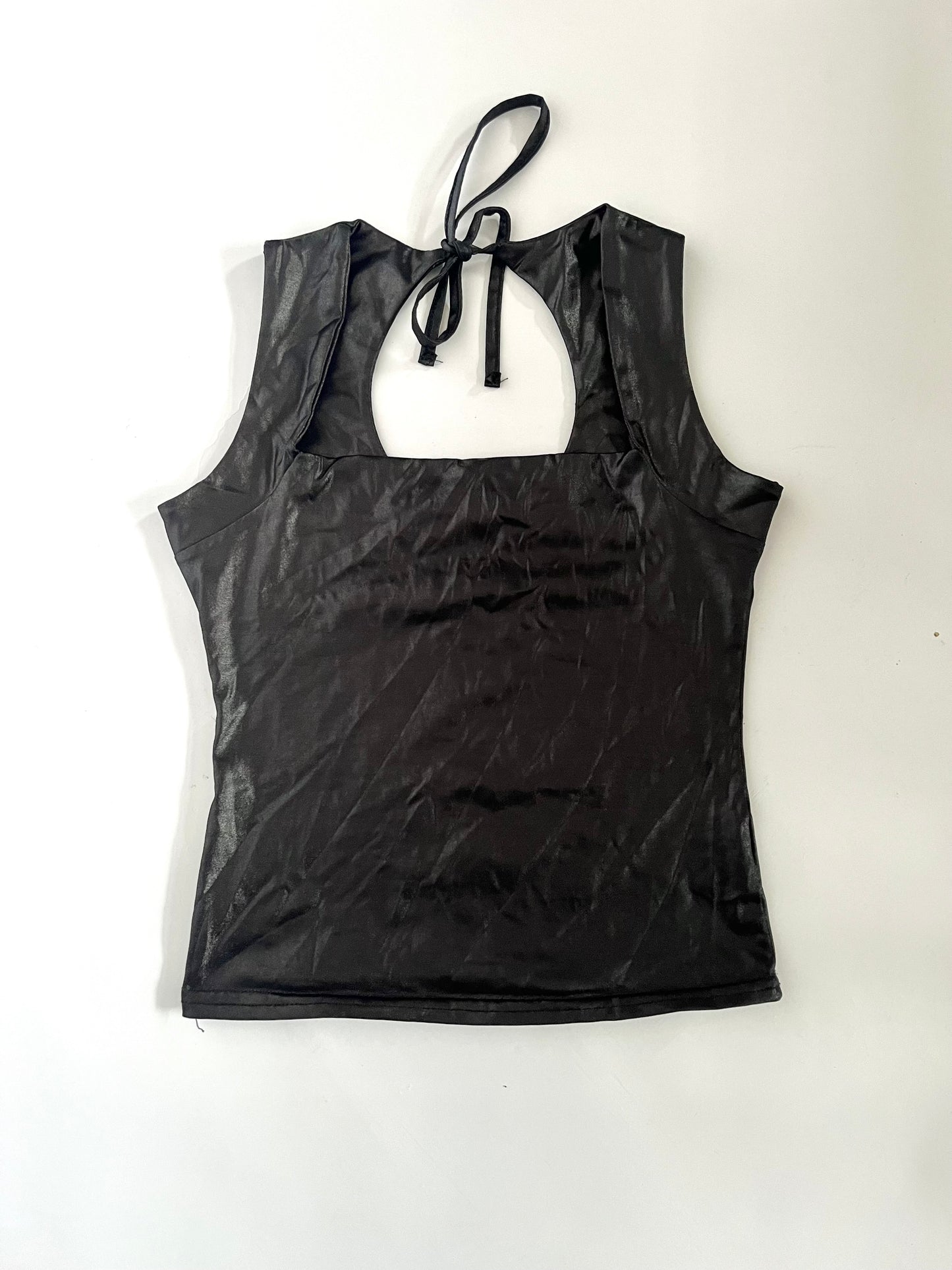 Black shiny cut out tank top