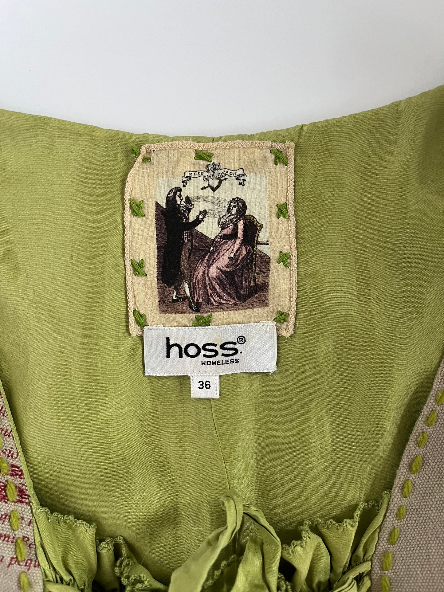 Green graphic lace up milk maid dress
