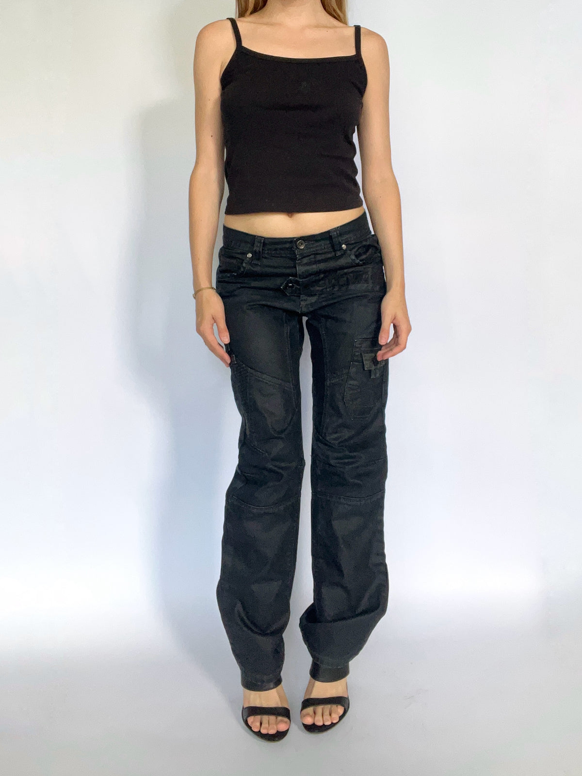 Black subversive Japanese style waxed straight leg jeans