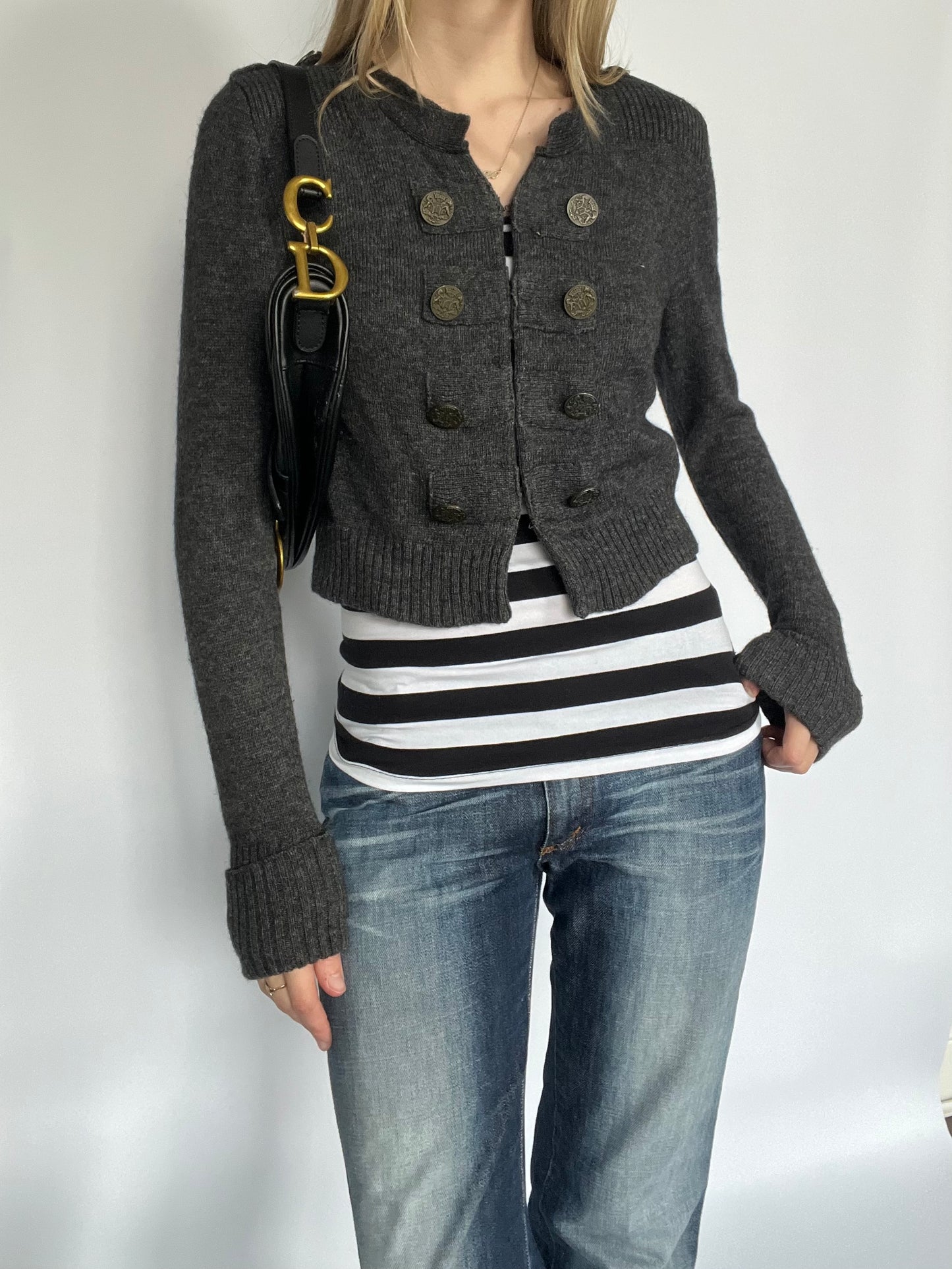 Grey military jacket knit cardigan