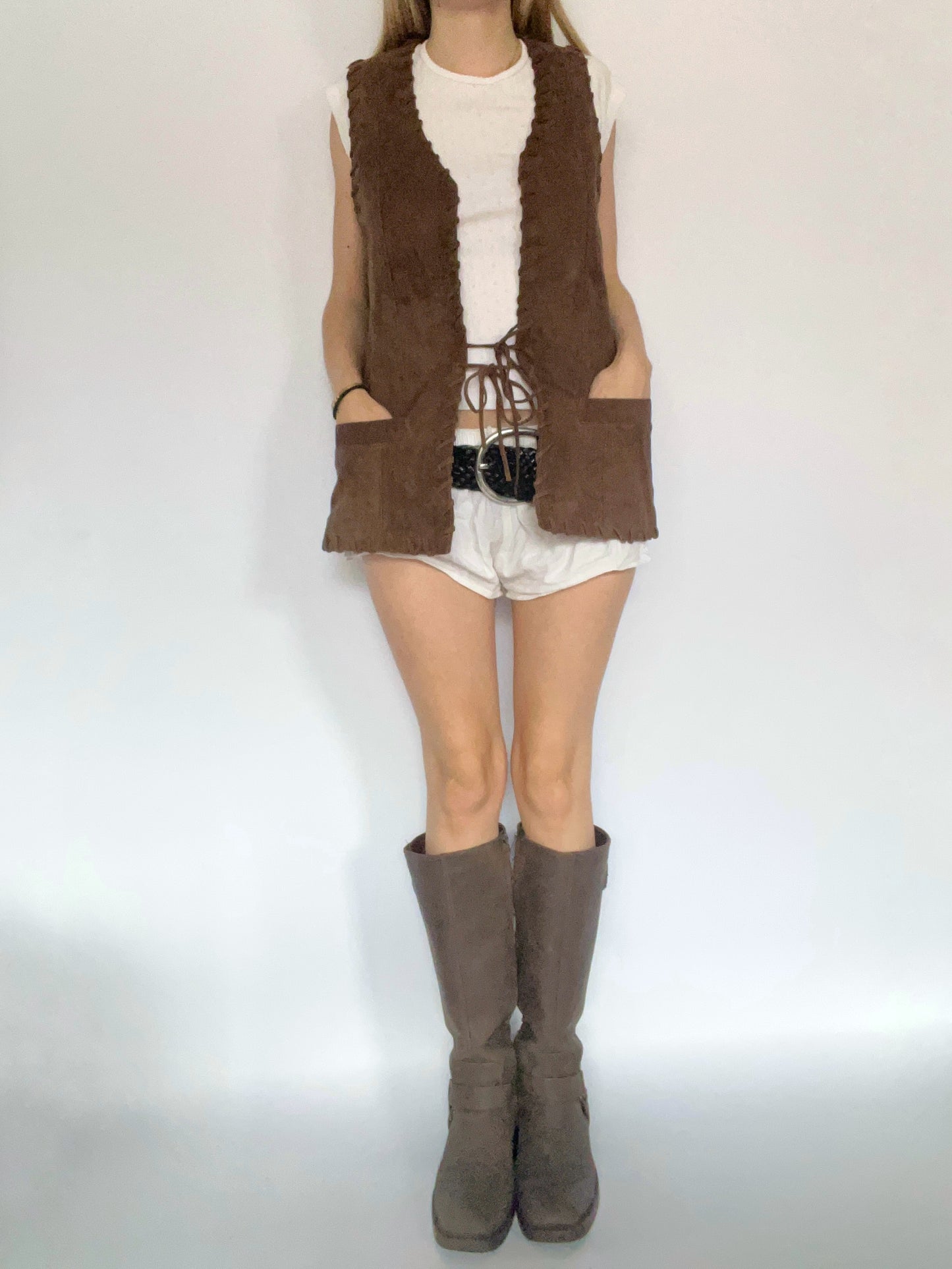 Brown suede tie vest