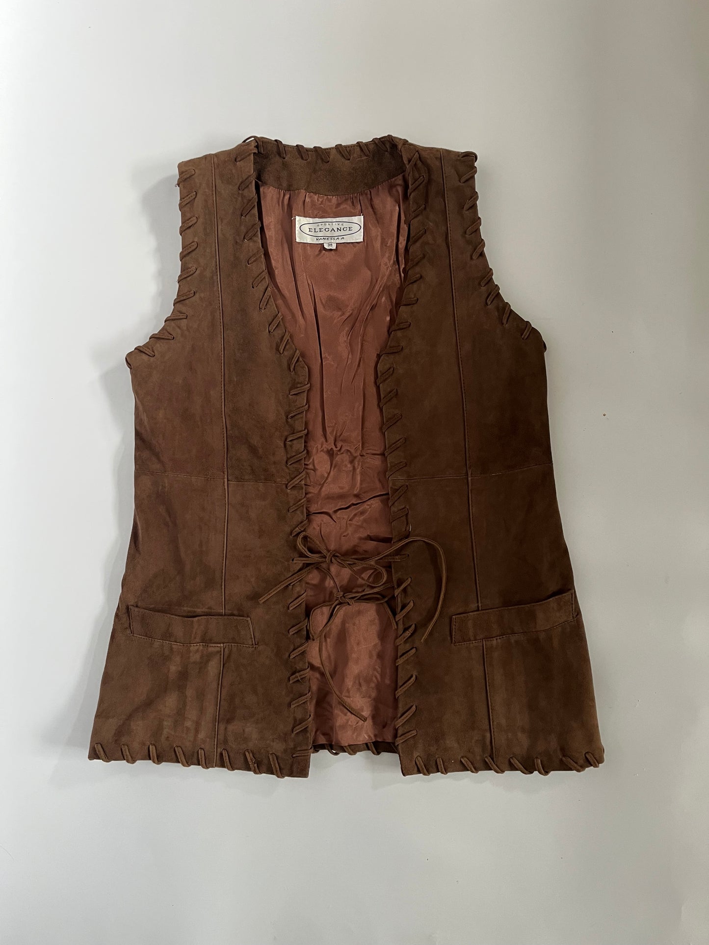 Brown suede tie vest