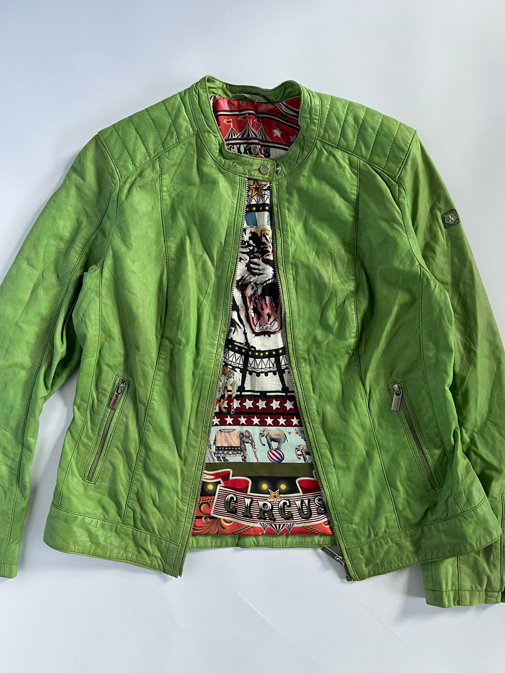 Lime green genuine leather moto jacket