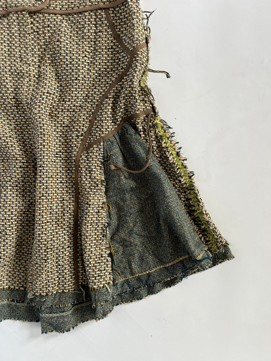 Distressed tweed knee length skirt