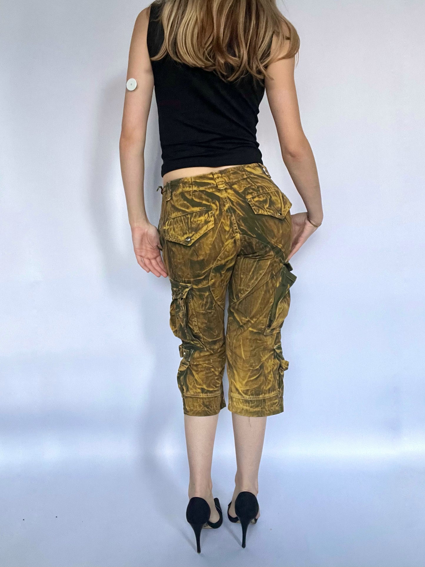 Tie dye studded cargo capris