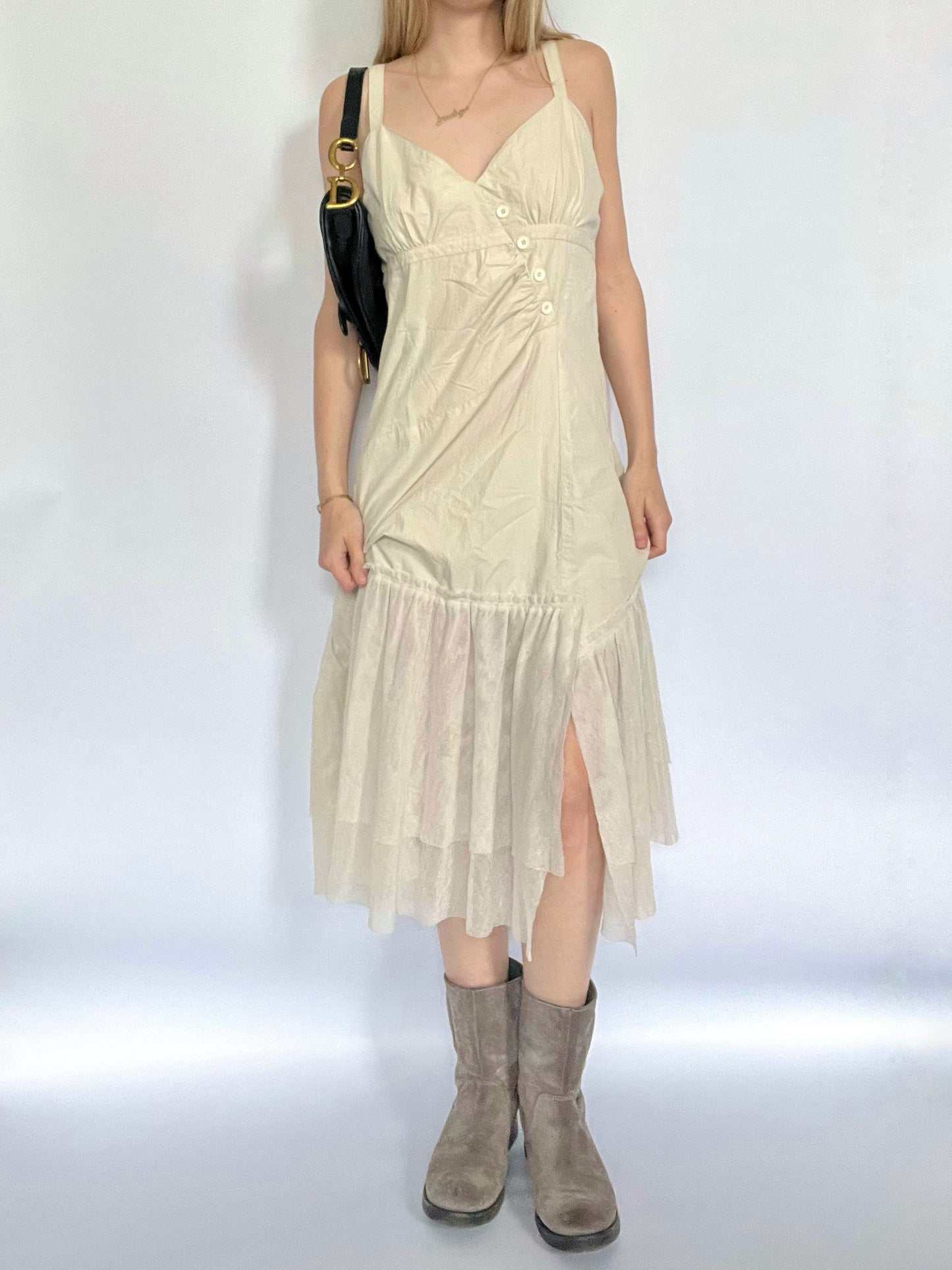 Cream cargo tulle midi dress