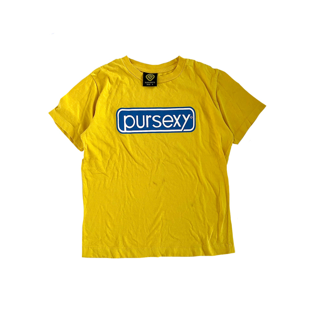 Yellow “pursexy”slogan baby tee