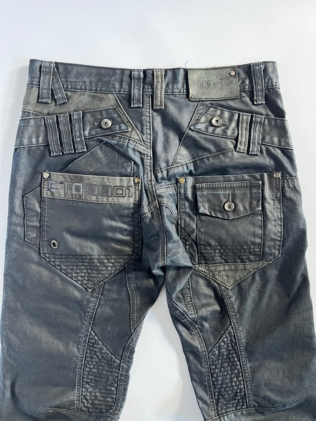 Black subversive Japanese style waxed straight leg jeans