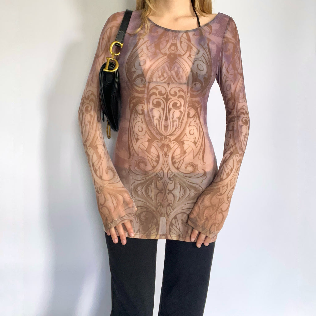 Gothic tribal mesh long sleeve top