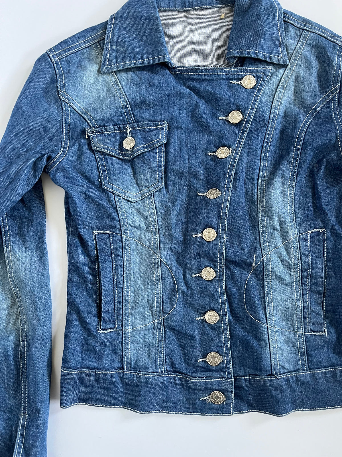 Asymmetric button up denim jacket
