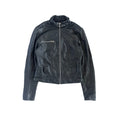 Black genuine leather buckle zip up moto jacket